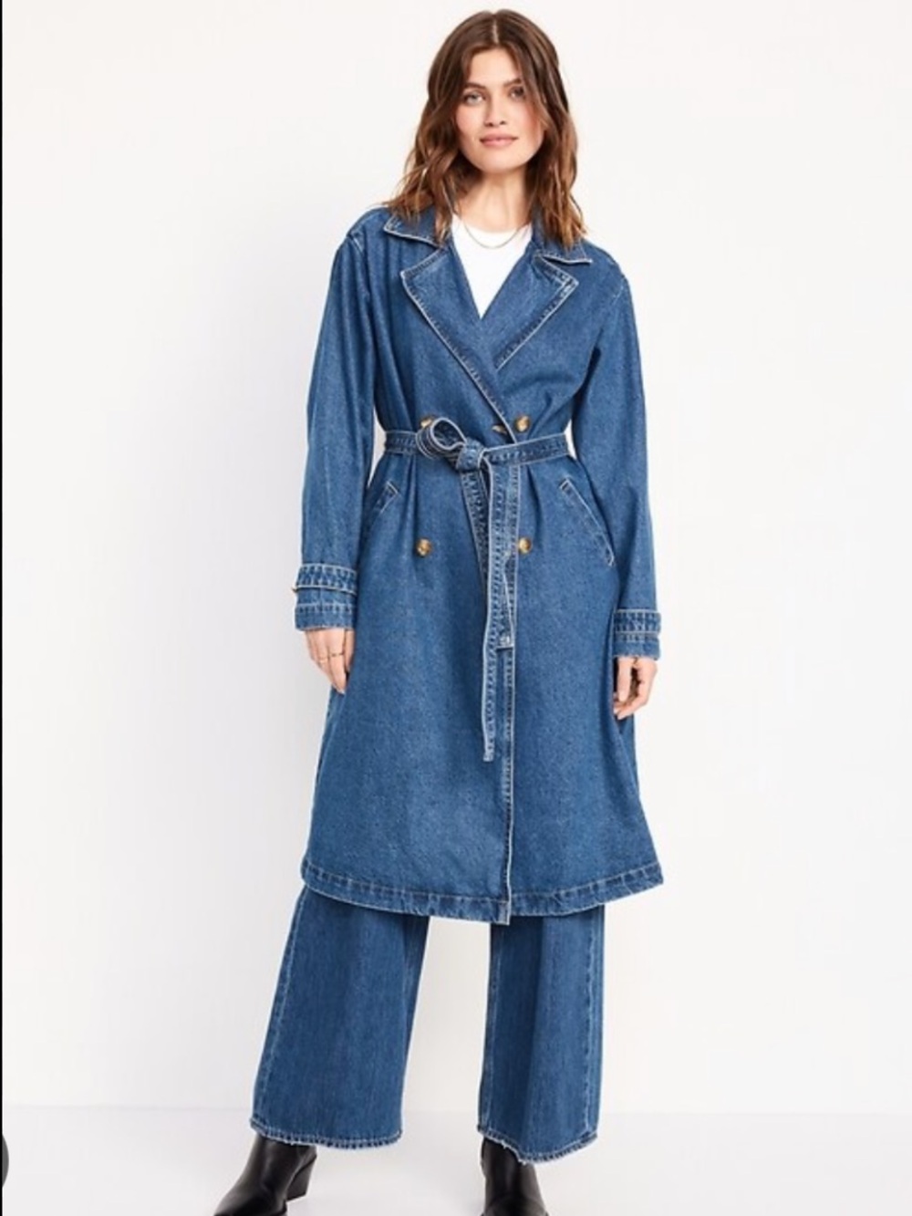 NWOT Old Navy Cotton Denim Tie Belt Jean Trench Coat